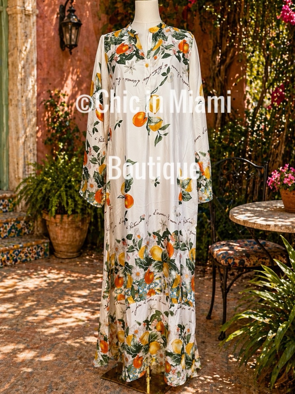 Antica Sartoria 2026 White Lemon Orange-Print Maxi Dress